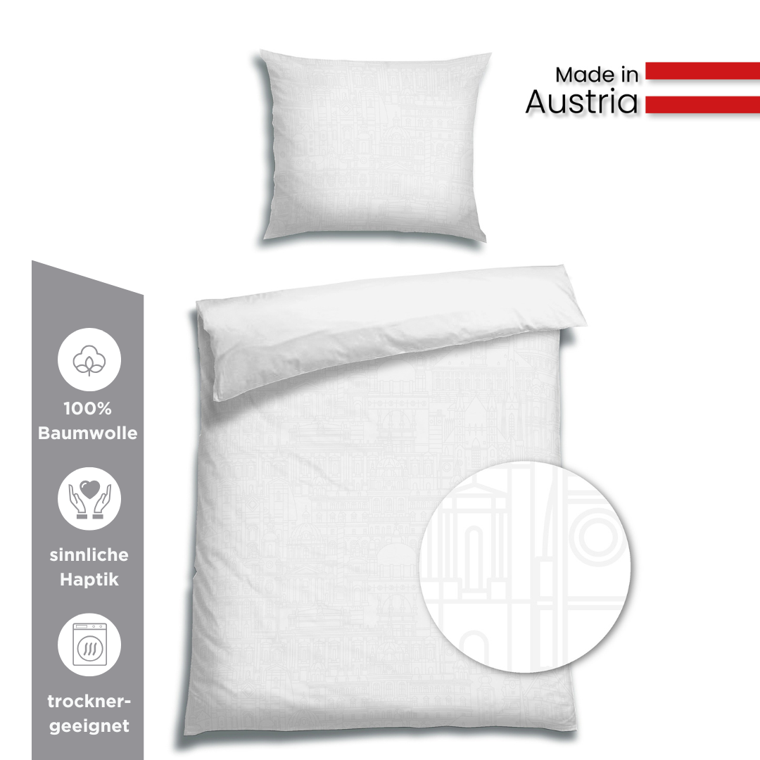 SAGENHAFT SATIN BETTWÄSCHE SKYLINE WEISS – FLORELLA