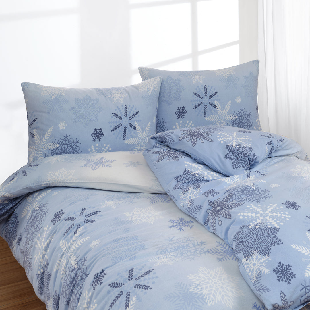 FLAUSCH FLANELL BETTWÄSCHE EISKRISTALL BLAU