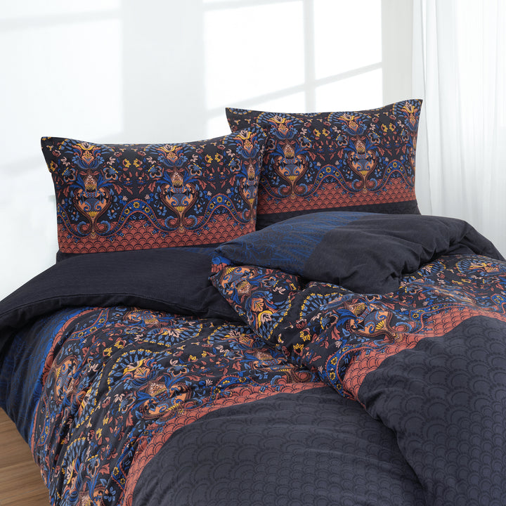 FLAUSCH FLANELL BETTWÄSCHE-SET ELKAN NACHTBLAU