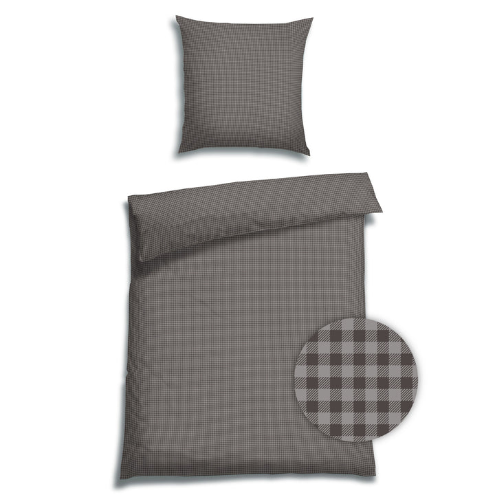 EDEL SATIN BETTWÄSCHE-SET KARO FIVE GRAFIT