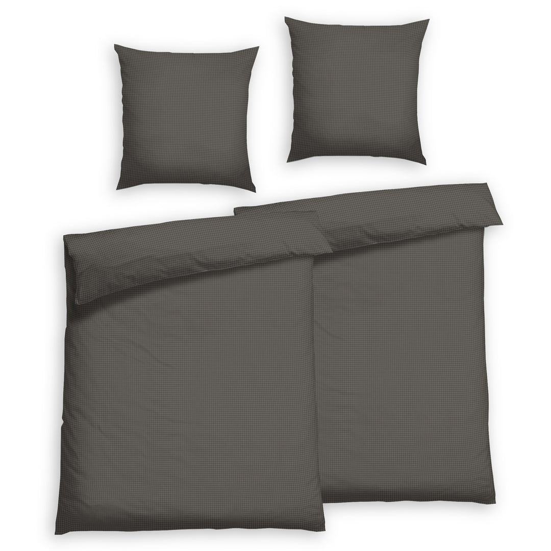 EDEL SATIN BETTWÄSCHE-SET KARO FIVE GRAFIT