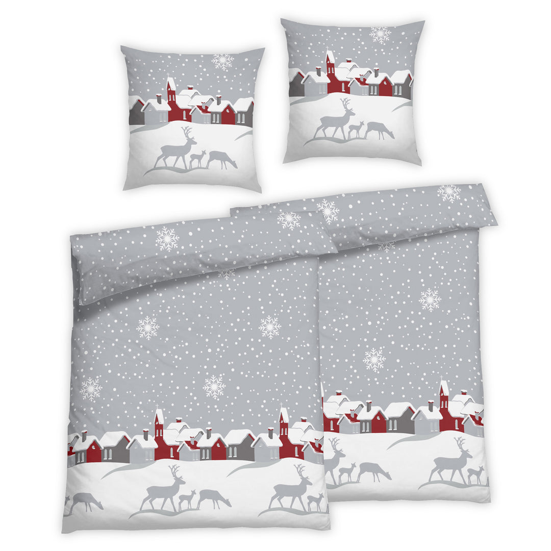 FLAUSCH FLANELL BETTWÄSCHE-SET TOWN GREY