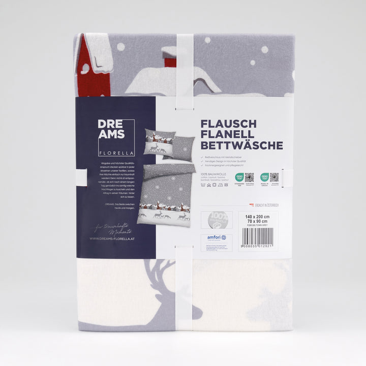 FLAUSCH FLANELL BETTWÄSCHE-SET TOWN GREY