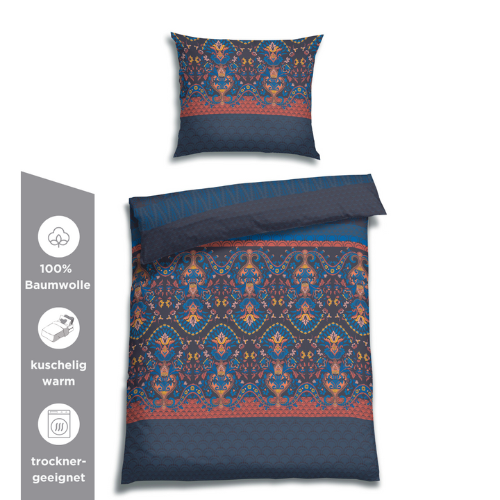 FLAUSCH FLANELL BETTWÄSCHE ELKAN NACHTBLAU