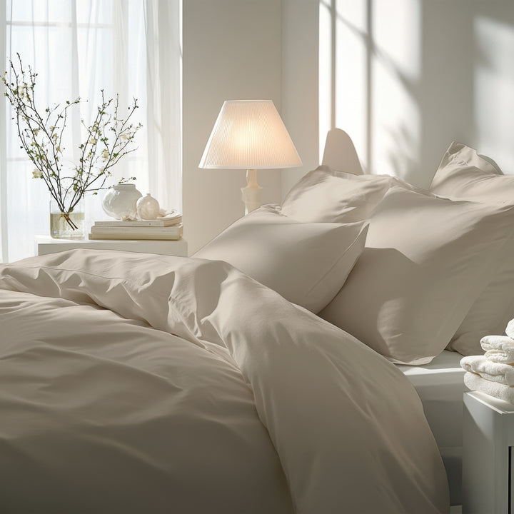 EDEL SATIN BETTWÄSCHE-SET UNI BEIGE