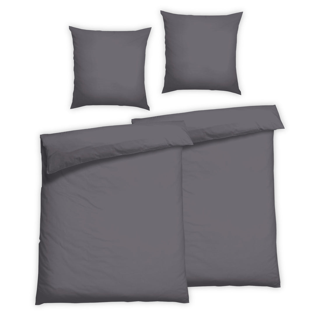 EDEL SATIN BETTWÄSCHE-SET UNI GRAPHIT