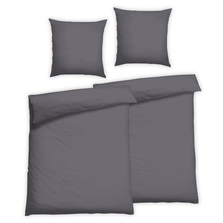 EDEL SATIN BETTWÄSCHE-SET UNI GRAPHIT