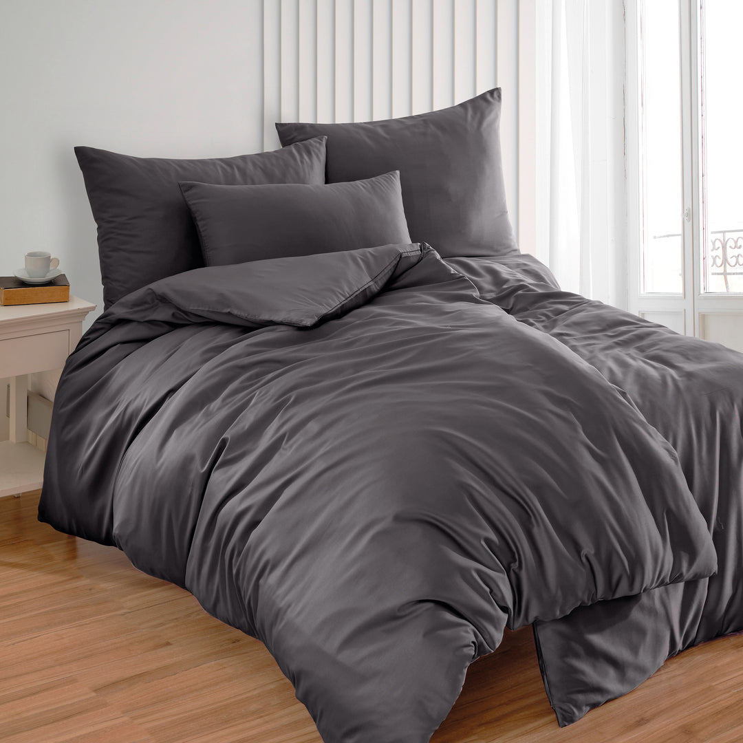 EDEL SATIN BETTWÄSCHE-SET UNI GRAPHIT