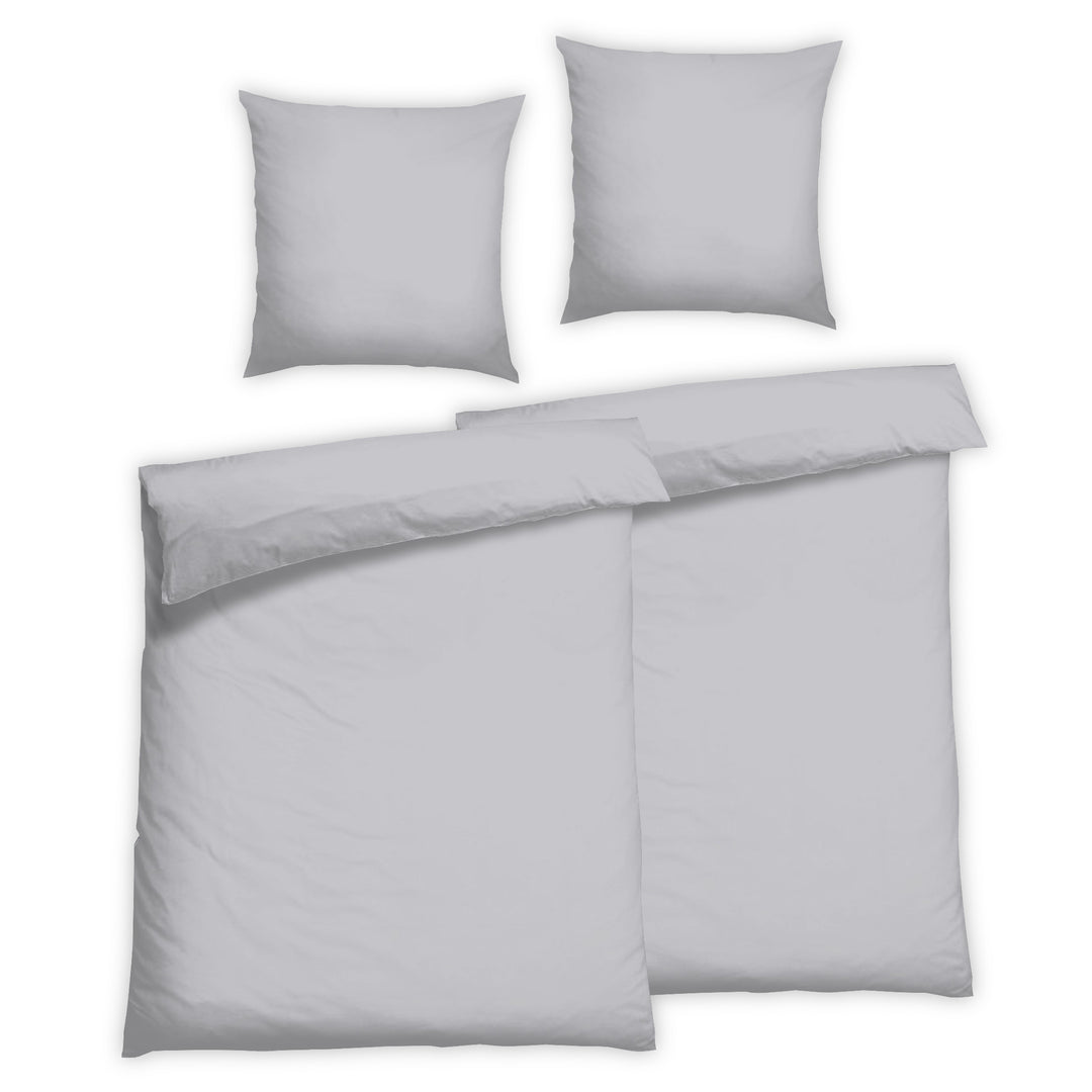 EDEL SATIN BETTWÄSCHE-SET UNI SILBER